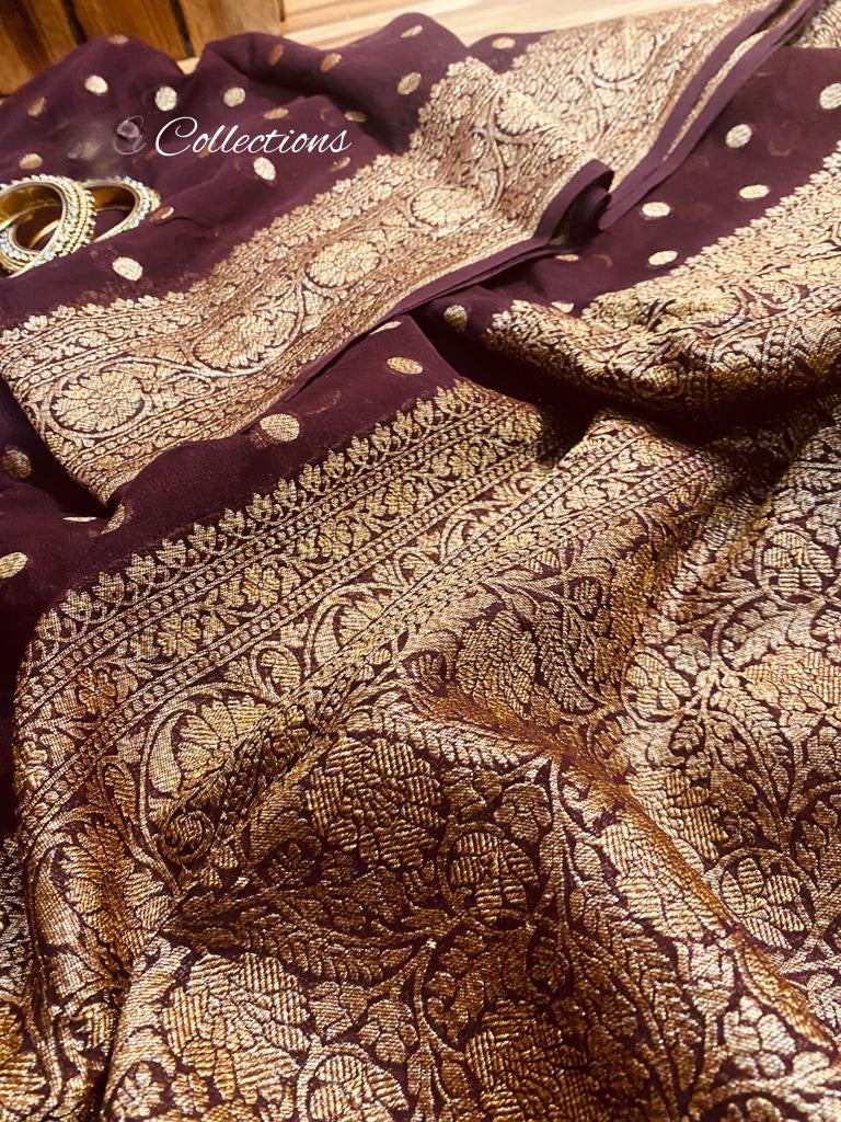 Elegant Banarsi gorgette saree - Saffronfashionindia