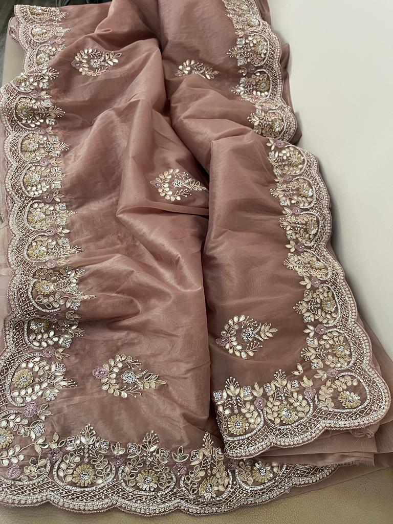 Lisa zardosi organza saree wedding sari - Saffronfashionindia