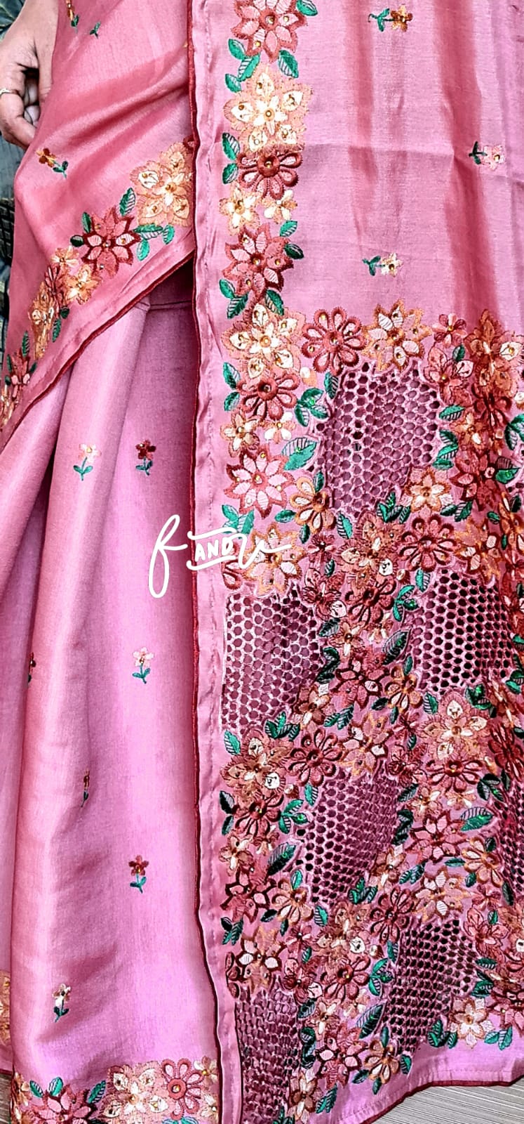 Cutwork inspired saree tussar silk sari - Saffronfashionindia