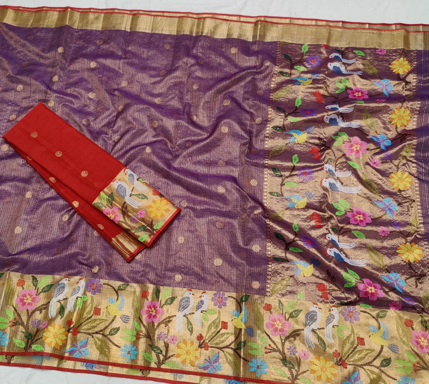 Wine inspired double tissue kota saree - Saffronfashionindia