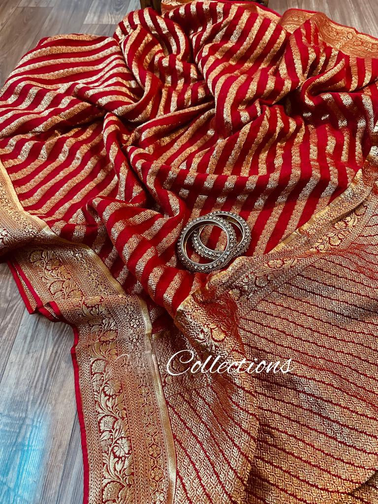 Rosy Banarsi gorgette beautiful sari - Saffronfashionindia