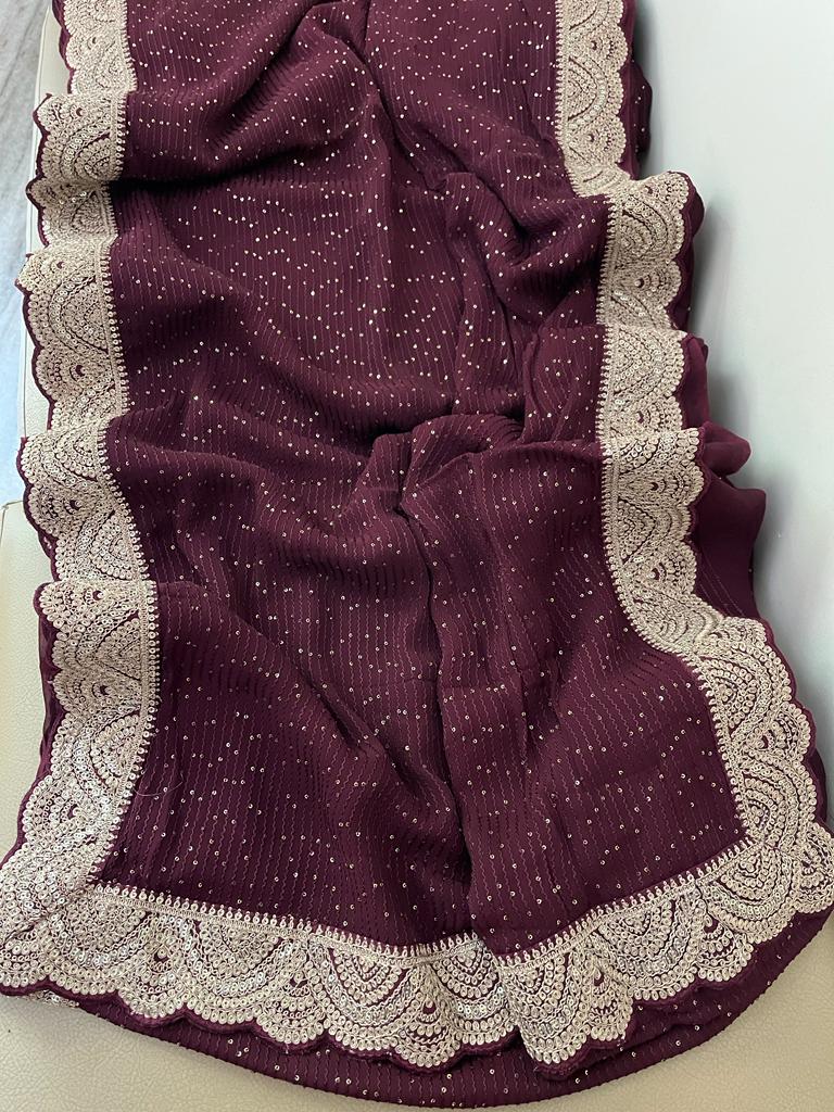 Sequence gorgette indian beautiful sarees - Saffronfashionindia