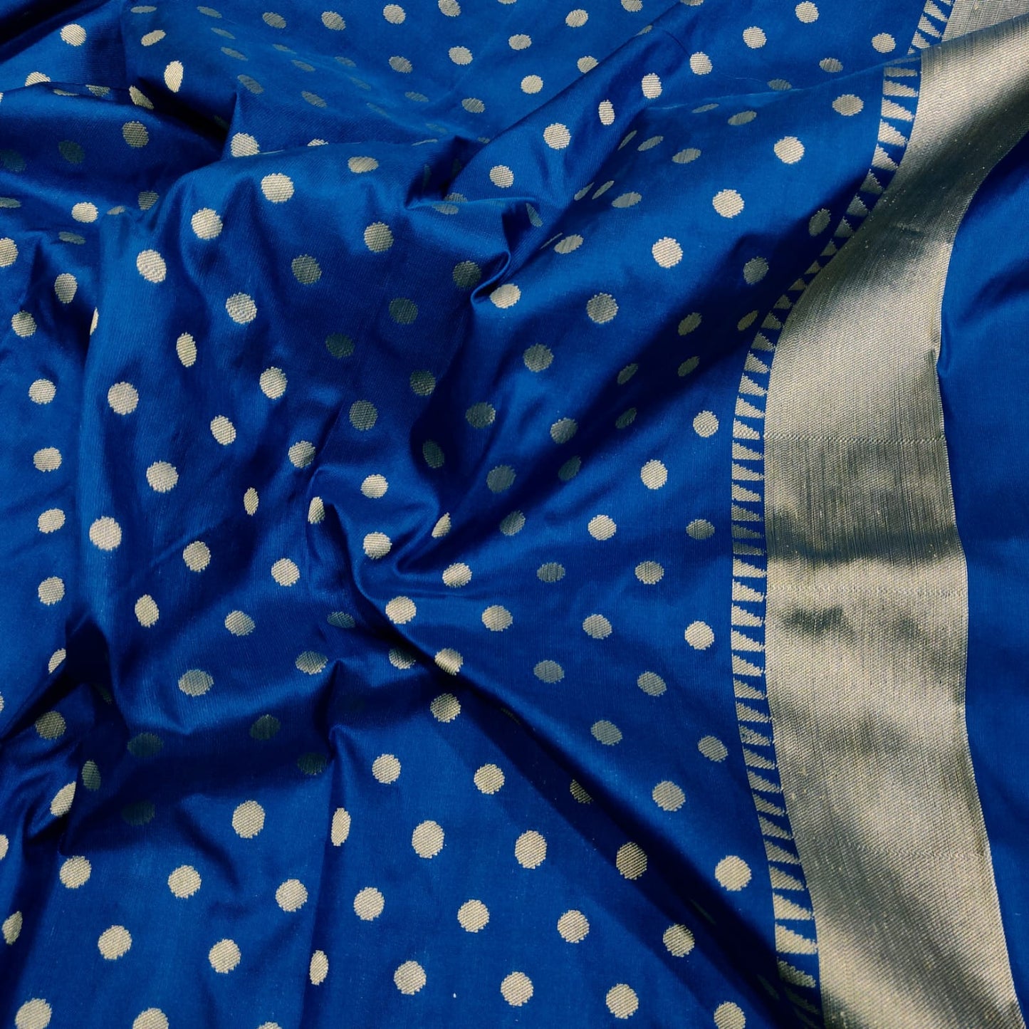 Meenakari handwoven blue Katan silk saree - Saffronfashionindia