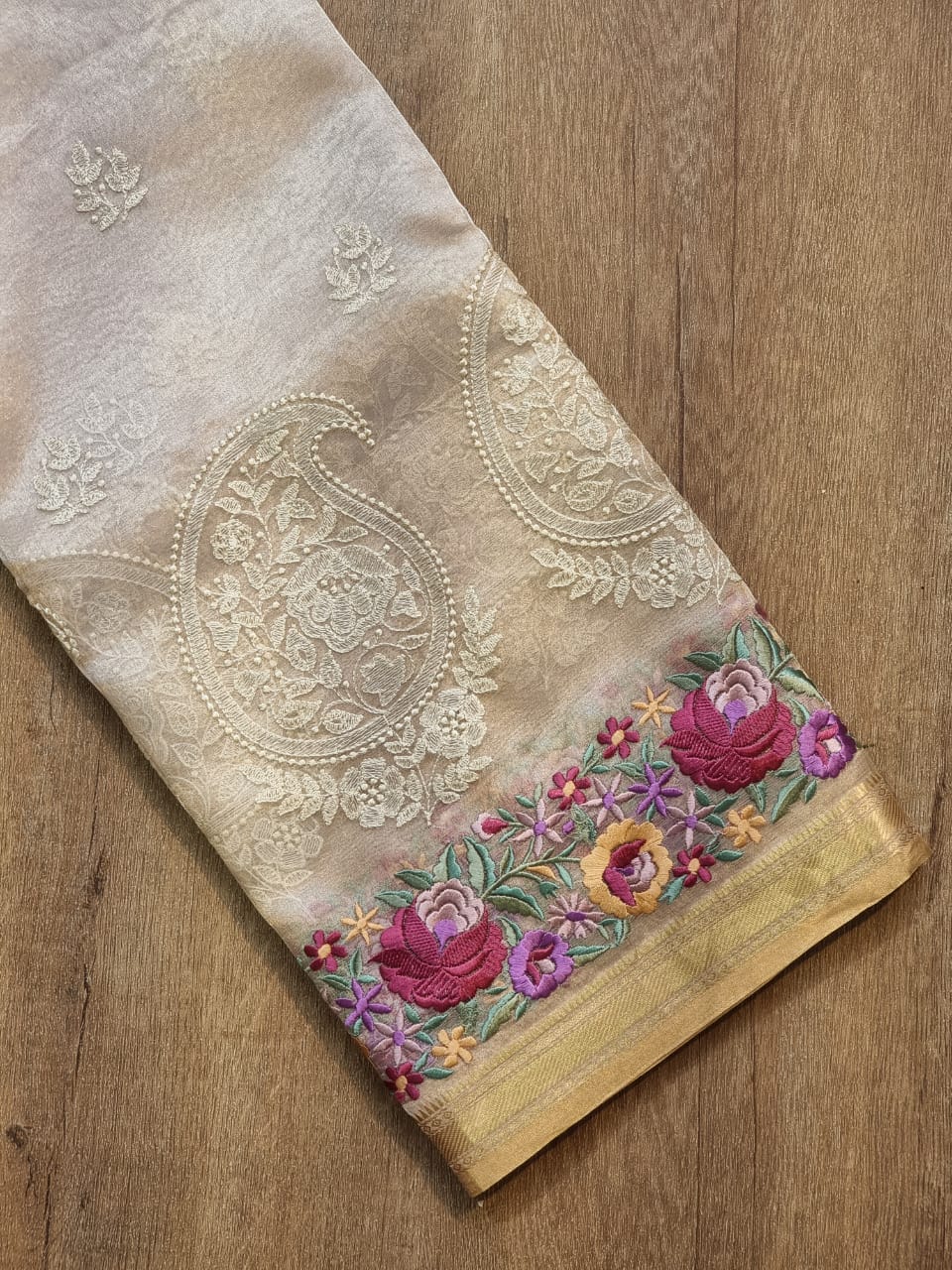 Humraaz tissue silk sari SaffronFashion