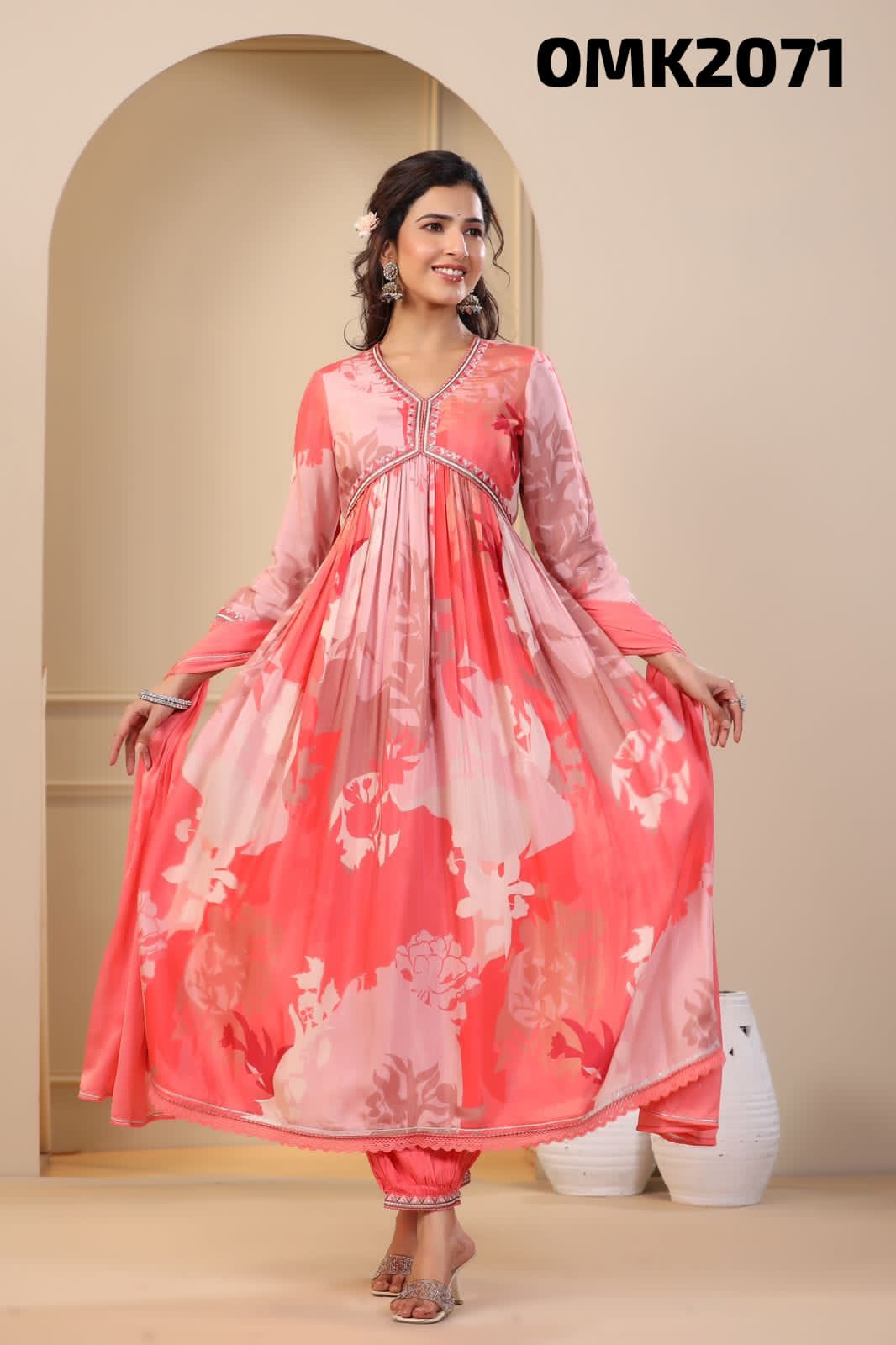 Pink beautiful digital Anarkali dress - Saffronfashionindia