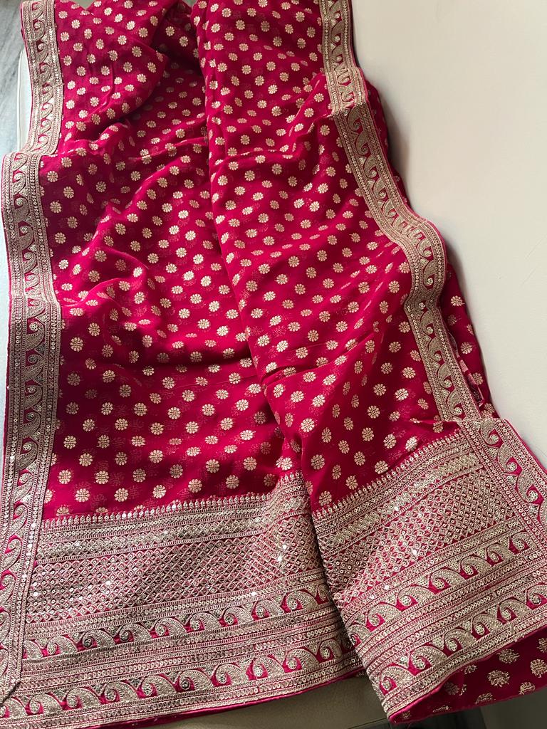 Kaisha Banarsi khaddi gorgette sari - Saffronfashionindia