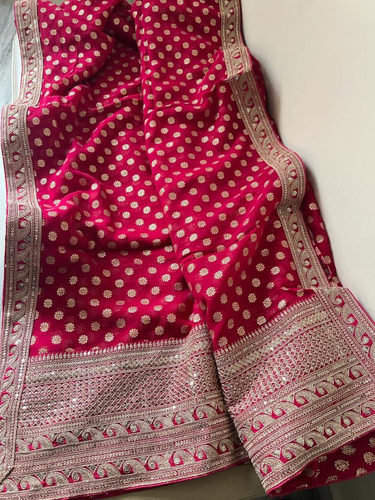 Kaisha Banarsi khaddi gorgette sari - Saffronfashionindia