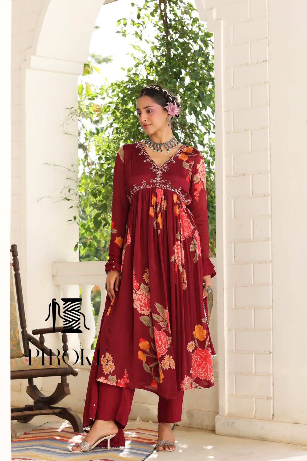 Maroon floral dress salwar kameez - Saffronfashionindia