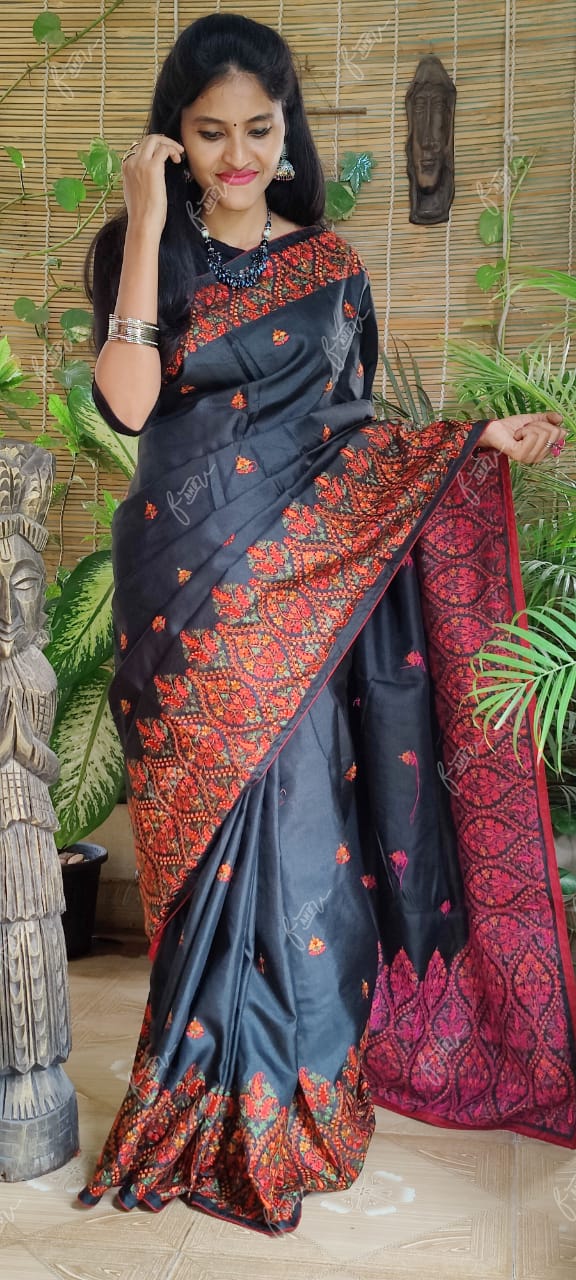 Kashmiri tussar silk saree - Saffronfashionindia