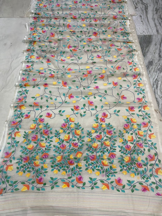 Lipika tantuj muslin jamdani saree - Saffronfashionindia