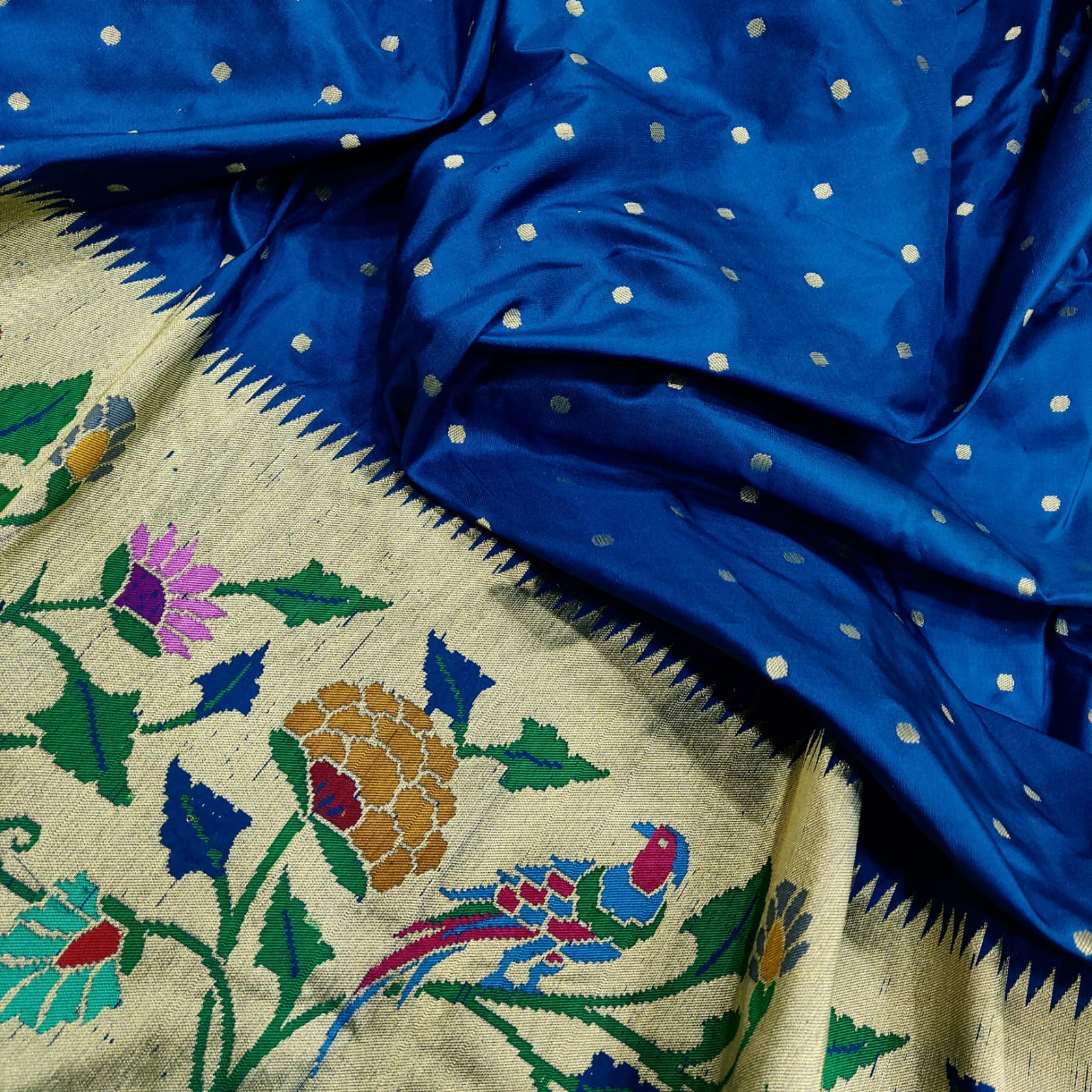 Meenakari handwoven blue Katan silk saree - Saffronfashionindia