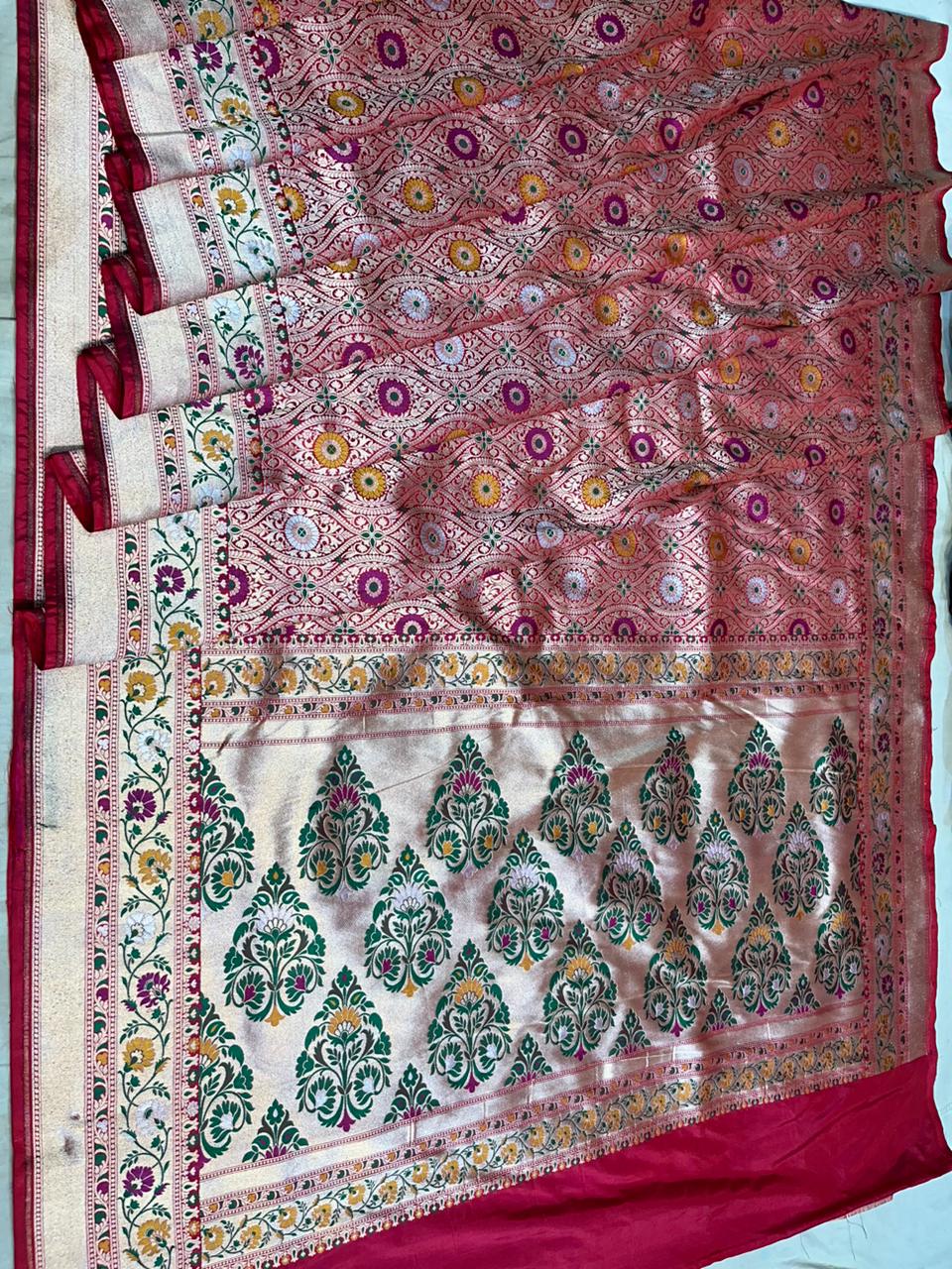 Brocade Banarsi Meenakari saree SaffronFashion