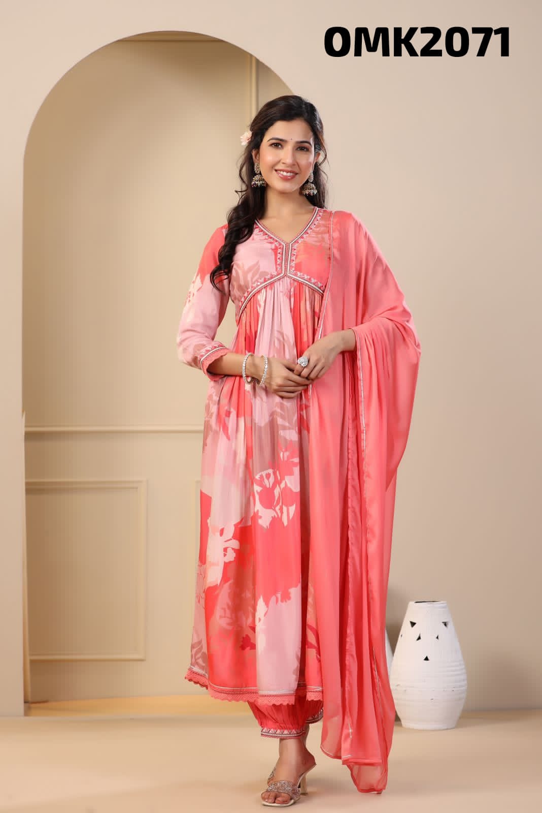 Pink beautiful digital Anarkali dress - Saffronfashionindia