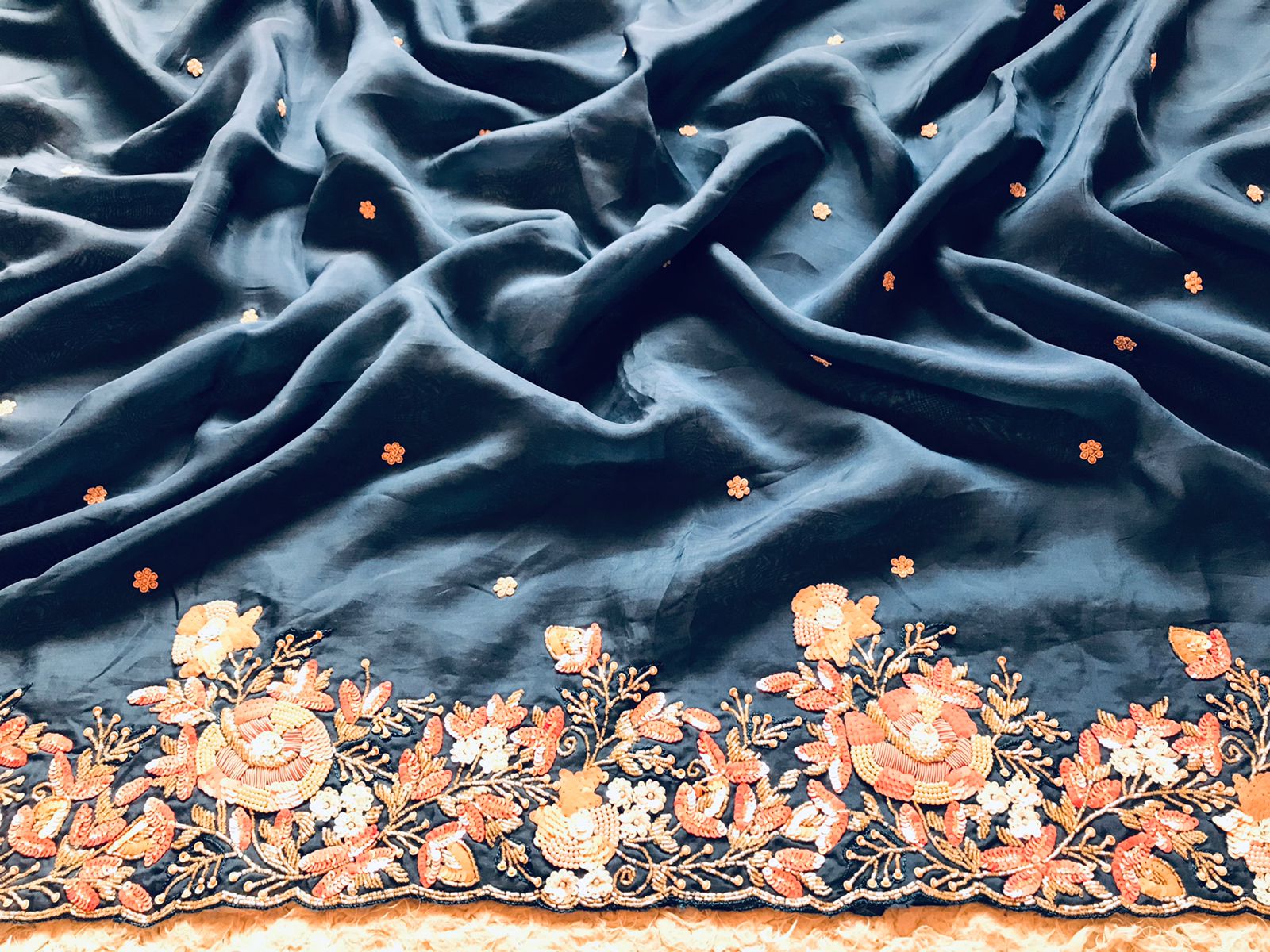 Premium organza embroidery zardosi saree - Saffronfashionindia