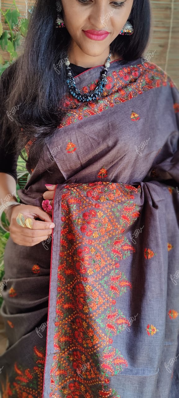 Kashmiri tussar silk saree - Saffronfashionindia