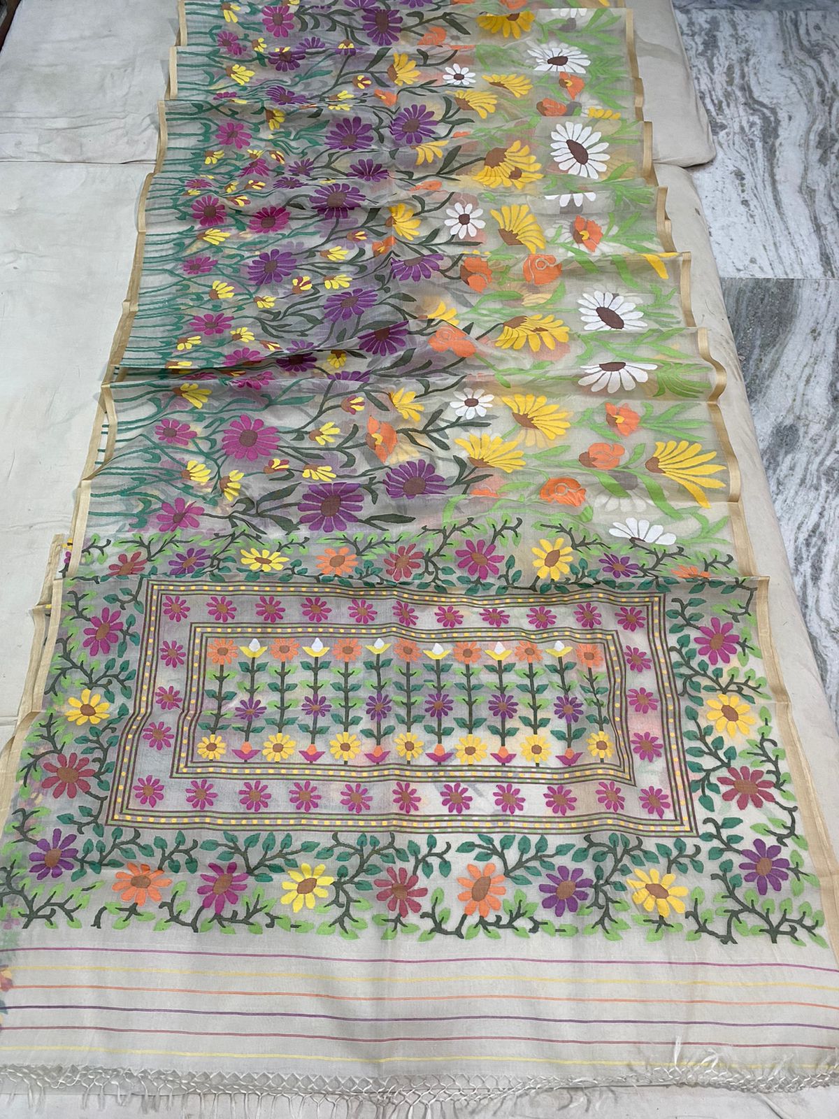 Rupashi tantuj muslin jamdani saree - Saffronfashionindia