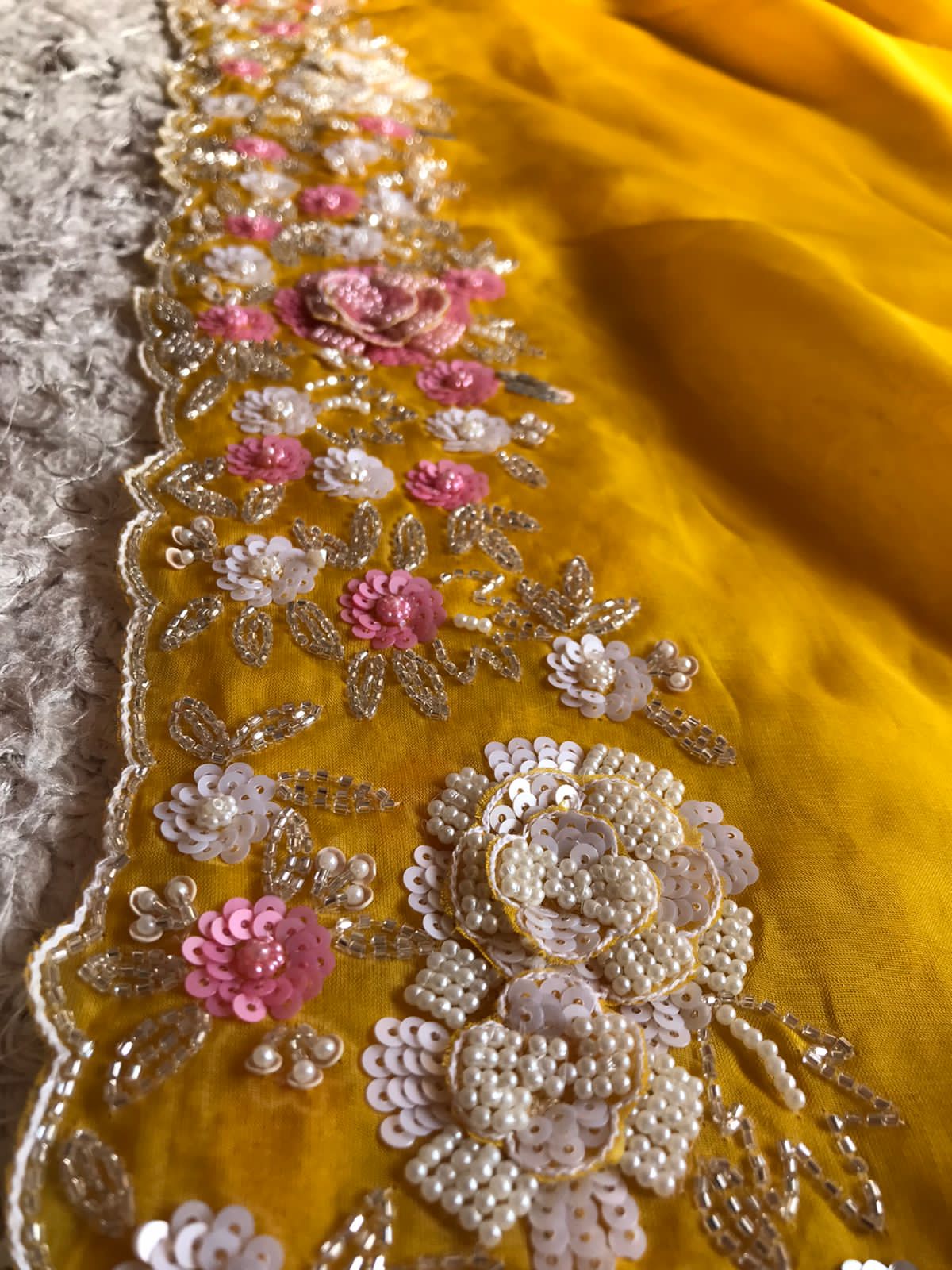 Sushi yellow organza partywear sari - Saffronfashionindia