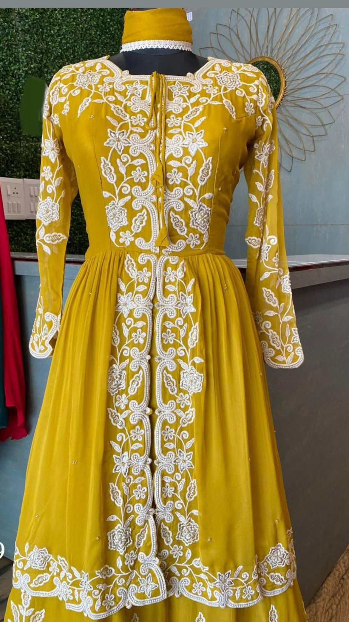 Mustard peplum styled kurta gharara dress - Saffronfashionindia