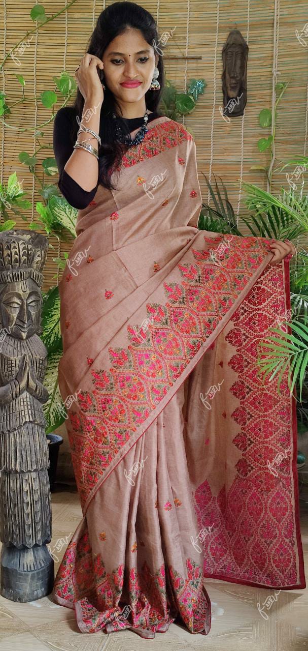 Kashmiri tussar silk saree - Saffronfashionindia