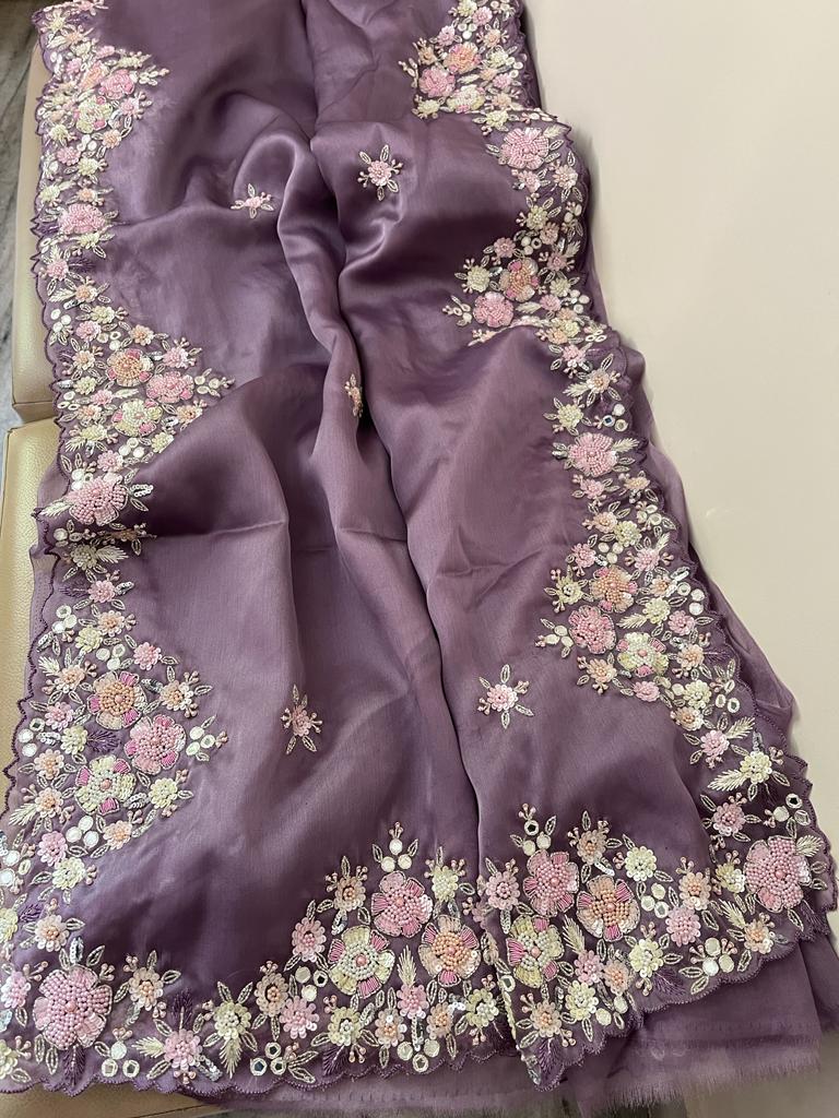 Suvila organza partywear saree - Saffronfashionindia