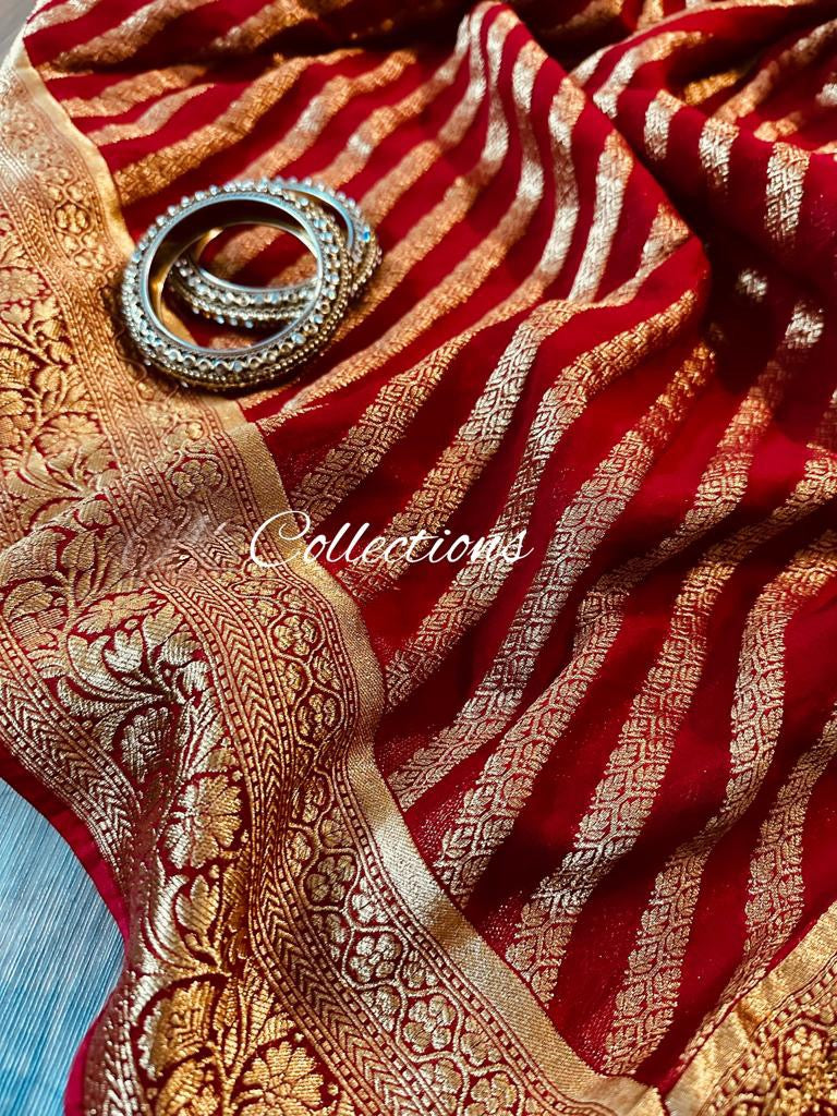 Rosy Banarsi gorgette beautiful sari - Saffronfashionindia