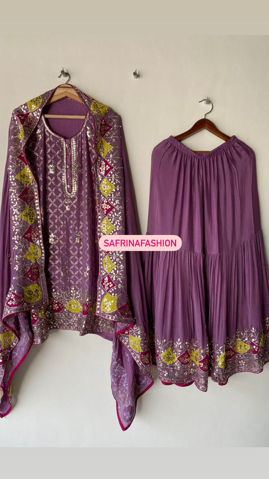 Purple kurta gharara set - Saffronfashionindia