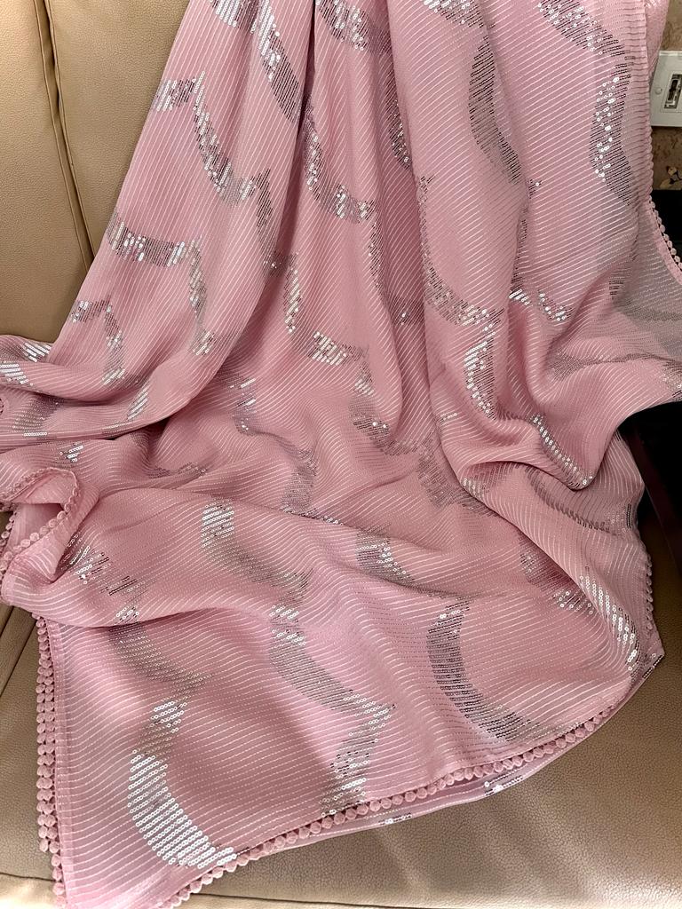 Lahima gorgette sequence saree - Saffronfashionindia