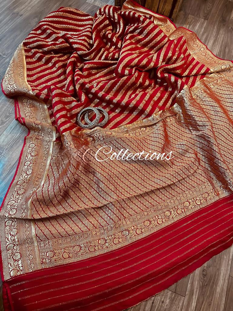 Rosy Banarsi gorgette beautiful sari - Saffronfashionindia