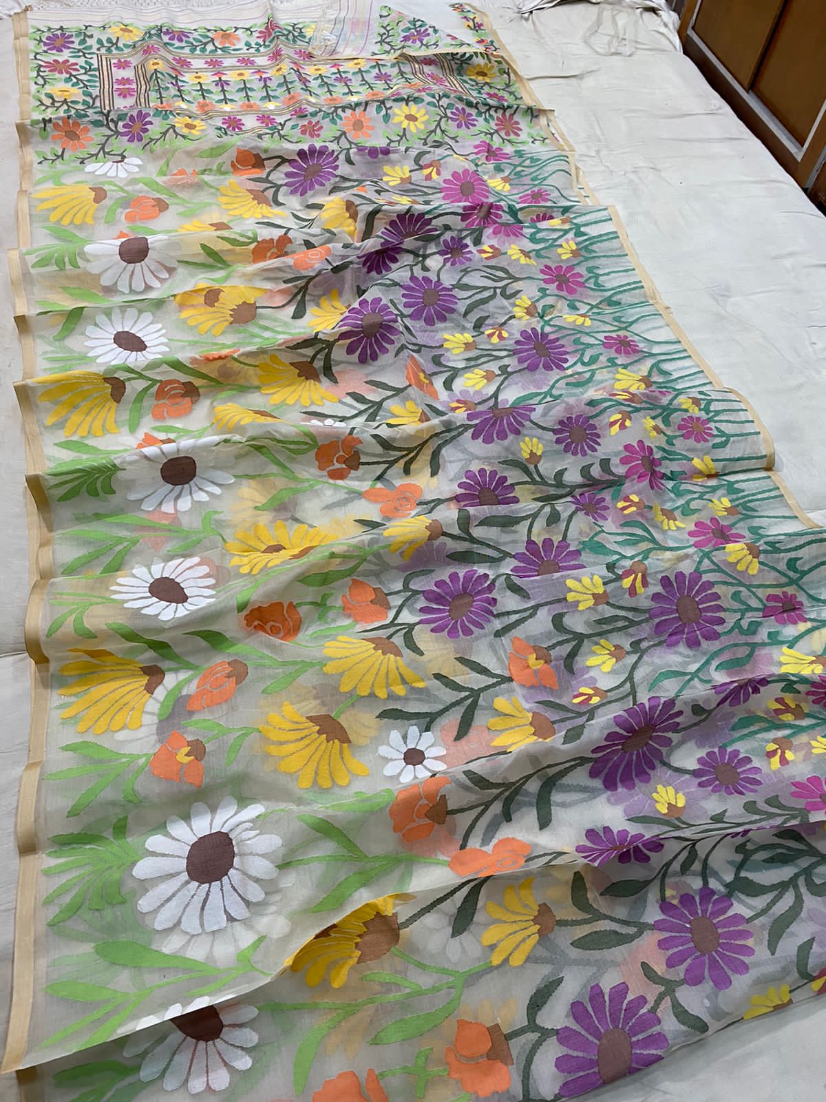 Rupashi tantuj muslin jamdani saree - Saffronfashionindia