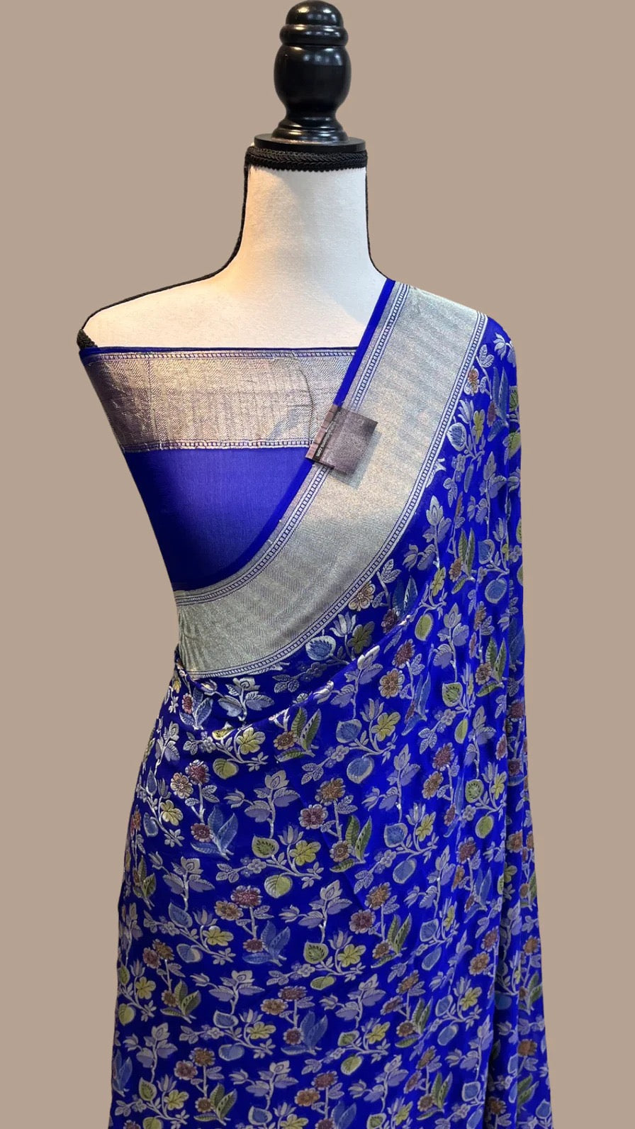 Mavisha blue gorgette handloom saree - Saffronfashionindia