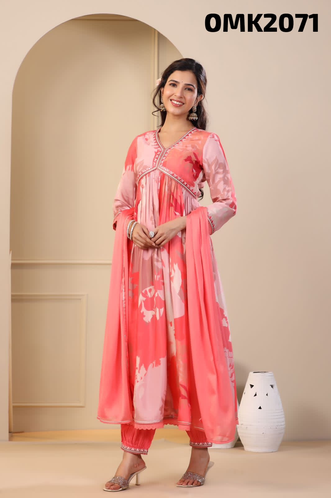 Pink beautiful digital Anarkali dress - Saffronfashionindia