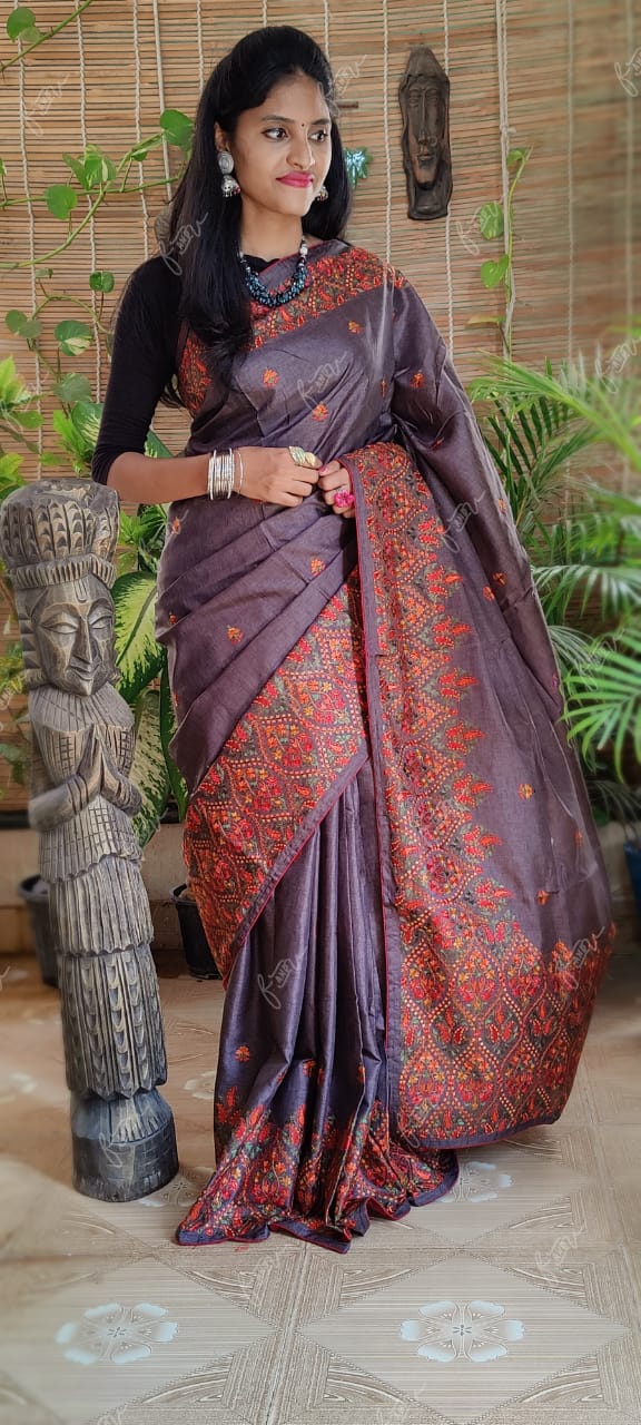 Kashmiri tussar silk saree - Saffronfashionindia