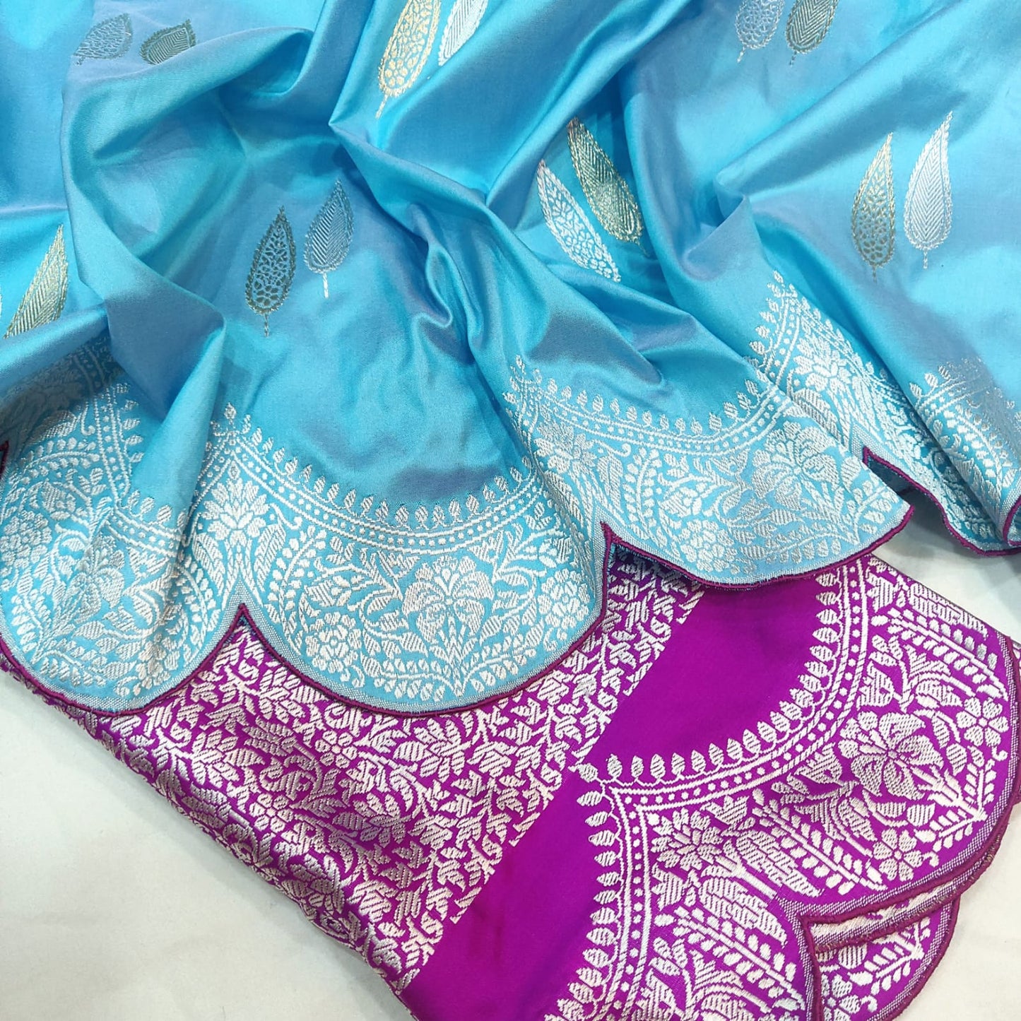 Firoza blue Katan silk sares - Saffronfashionindia