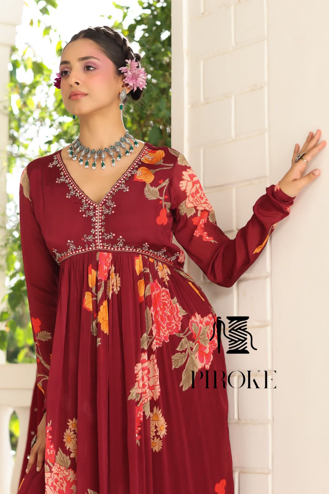 Maroon floral dress salwar kameez - Saffronfashionindia