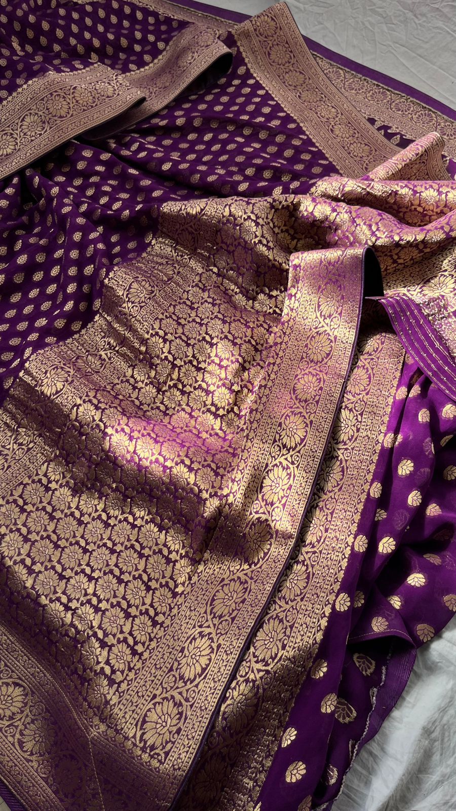 Arvoo khaddi gorgette indian sari - Saffronfashionindia