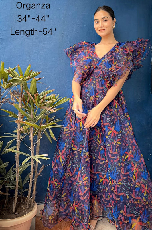 Lisha organza chic styled dress - Saffronfashionindia
