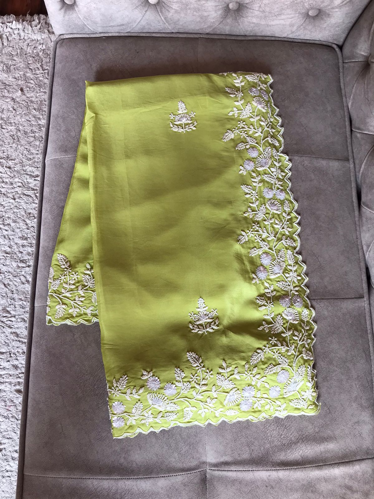 Limegreen sequins pearl sarees - Saffronfashionindia