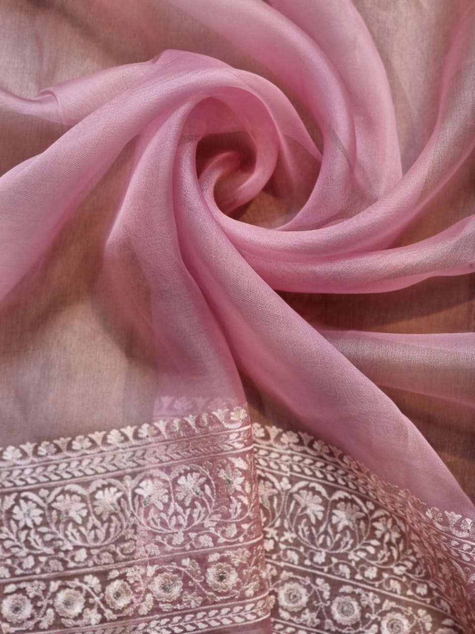 Organza silk Parsi embroidered sari - Saffronfashionindia