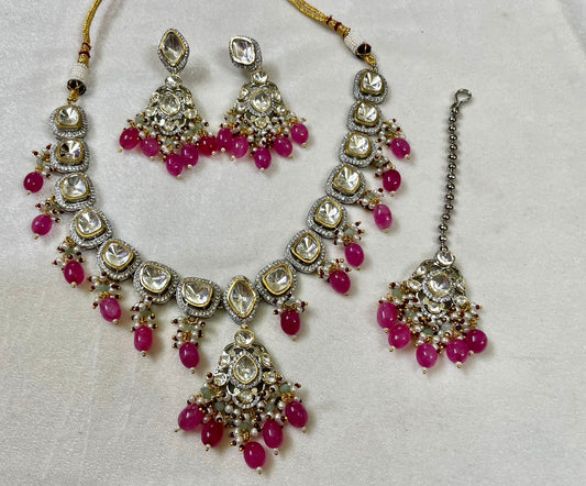 Kivi Kundan necklace set - Saffronfashionindia