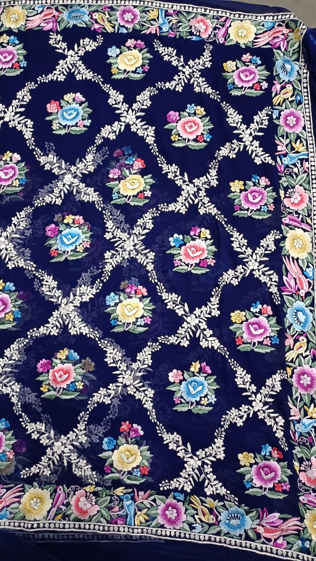 Royal floral Parsi gara saree - Saffronfashionindia
