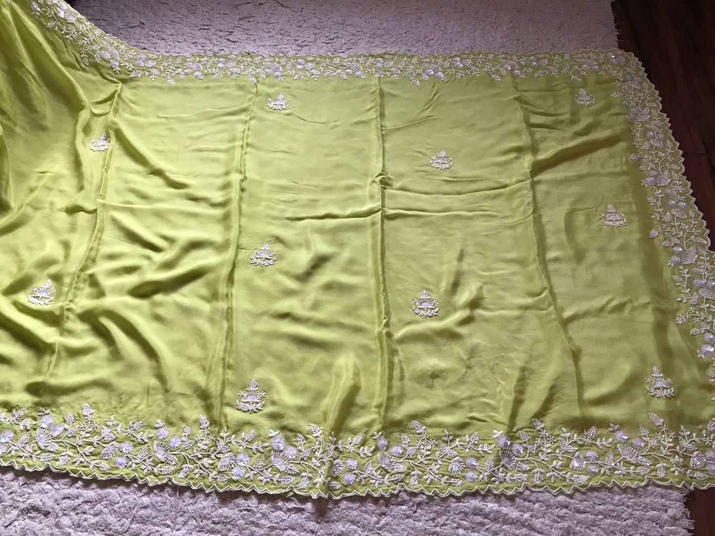 Limegreen sequins pearl sarees - Saffronfashionindia