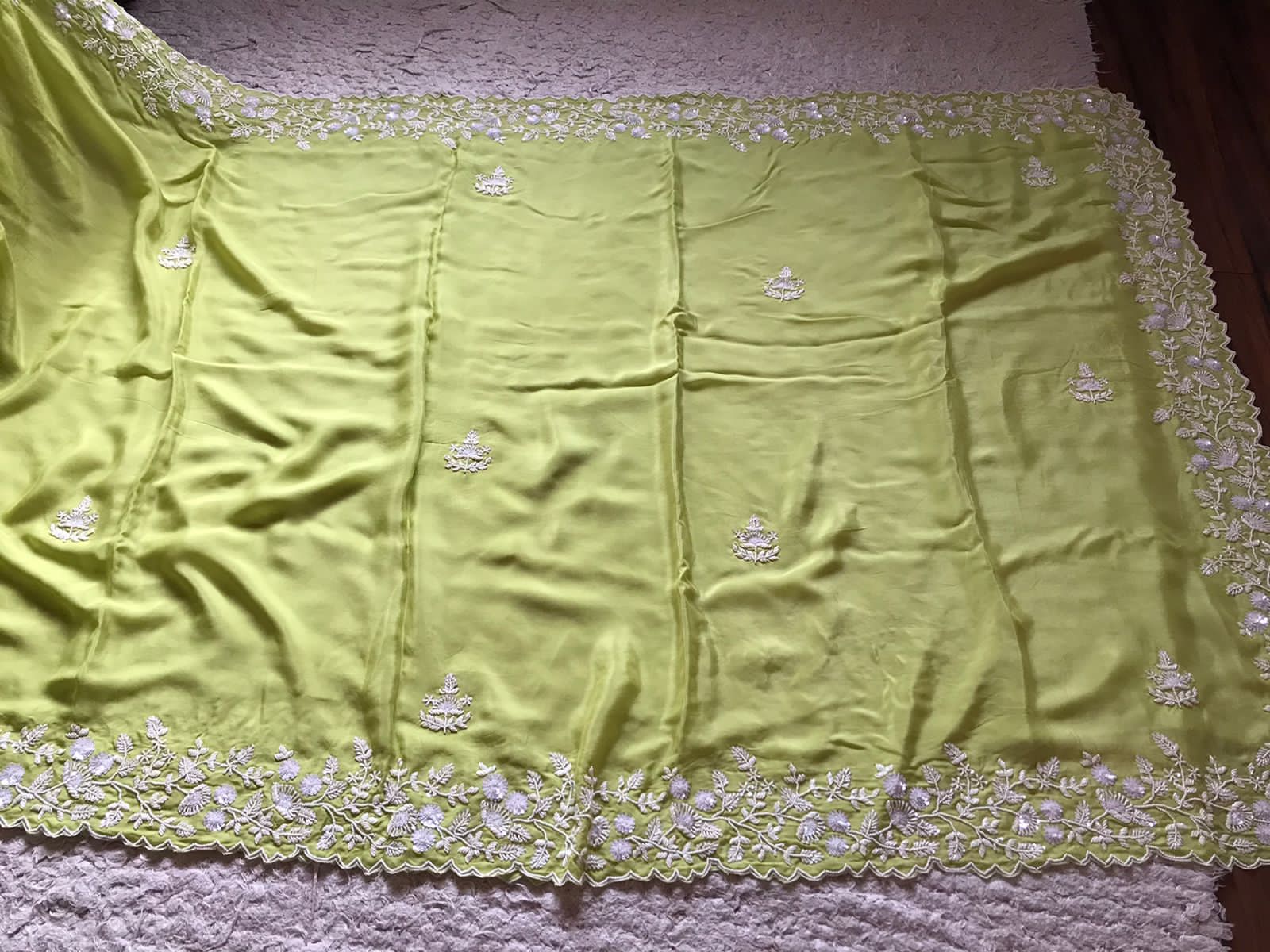 Limegreen sequins pearl sarees - Saffronfashionindia