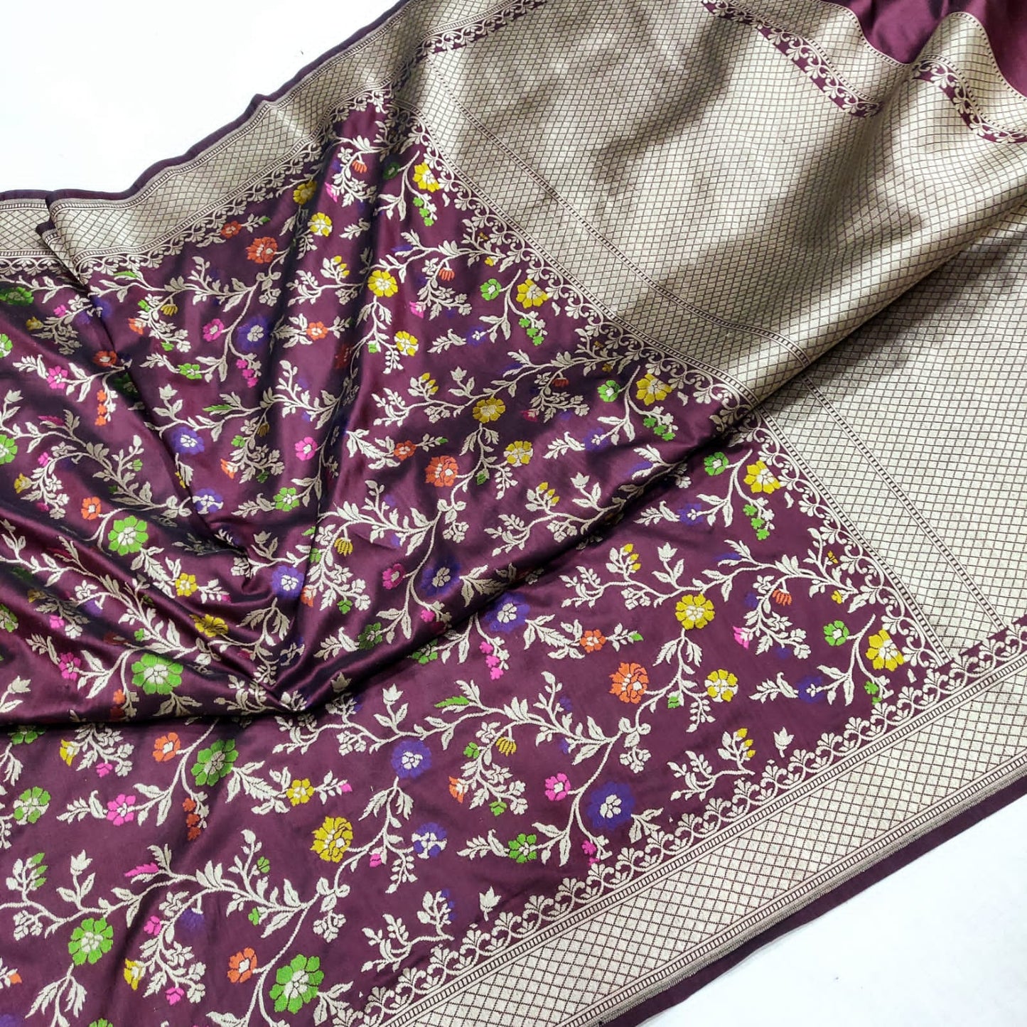 Gulpanaz handwoven Katan silk saree - Saffronfashionindia