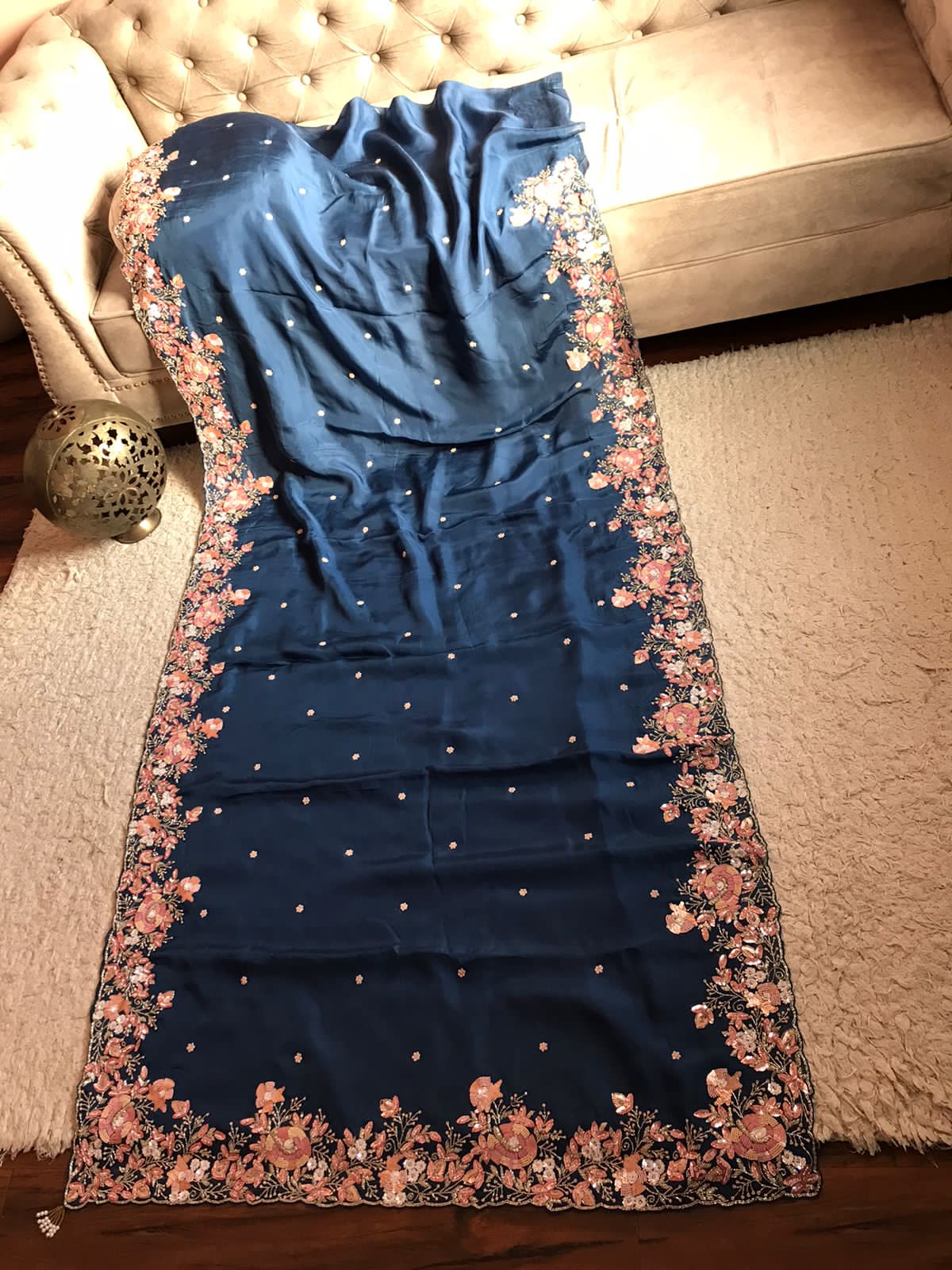 Premium organza embroidery zardosi saree - Saffronfashionindia