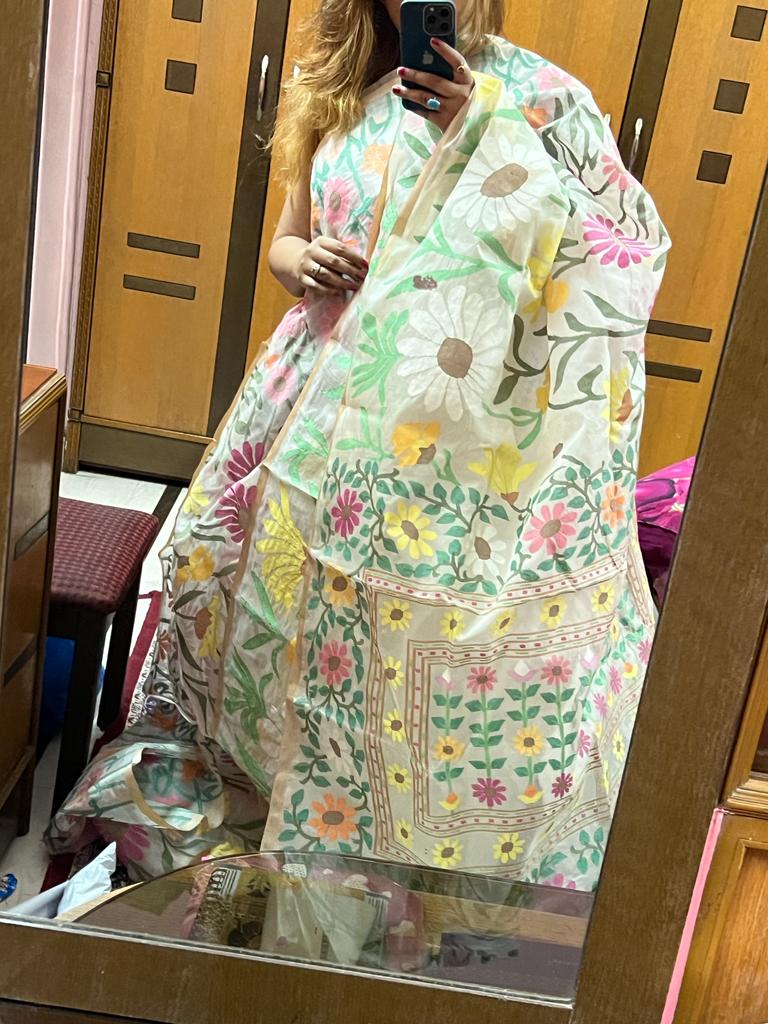 Rupashi tantuj muslin jamdani saree - Saffronfashionindia