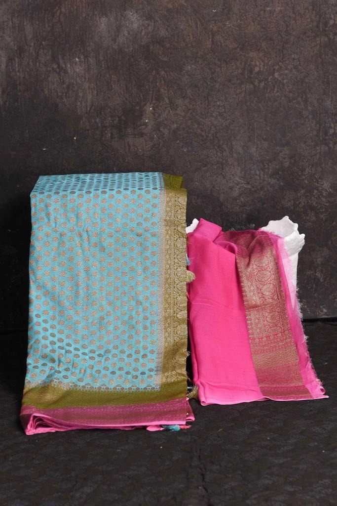 Esabelle khaddi gorgette Banarsi sari - Saffronfashionindia