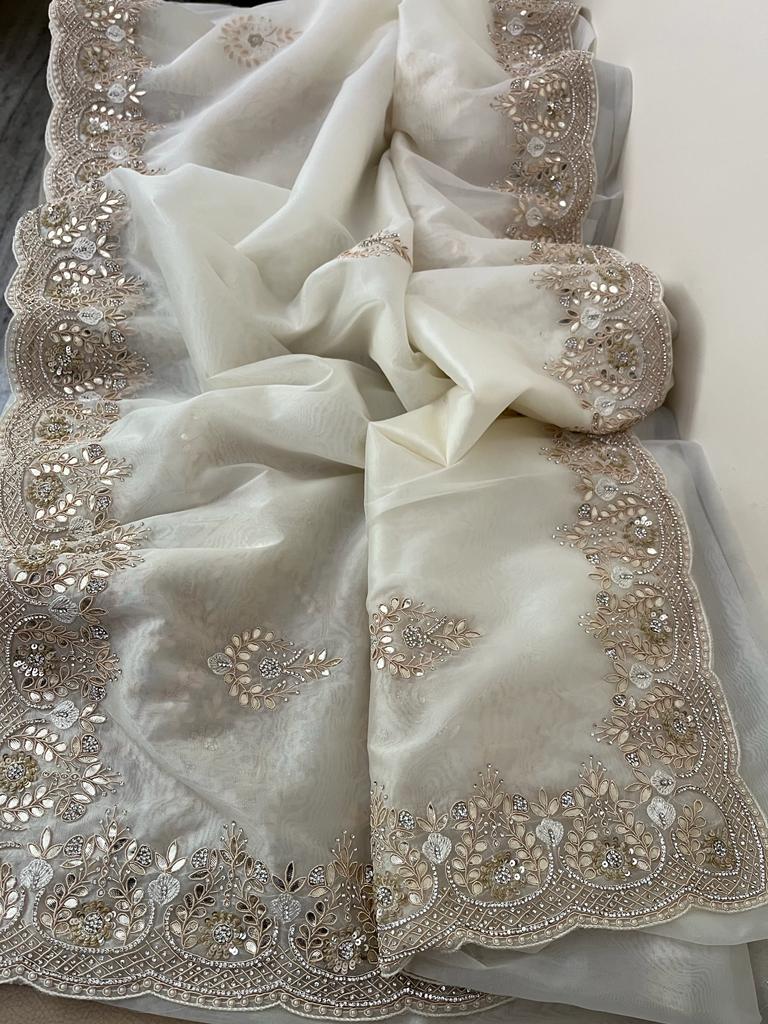 Lisa zardosi organza saree wedding sari - Saffronfashionindia