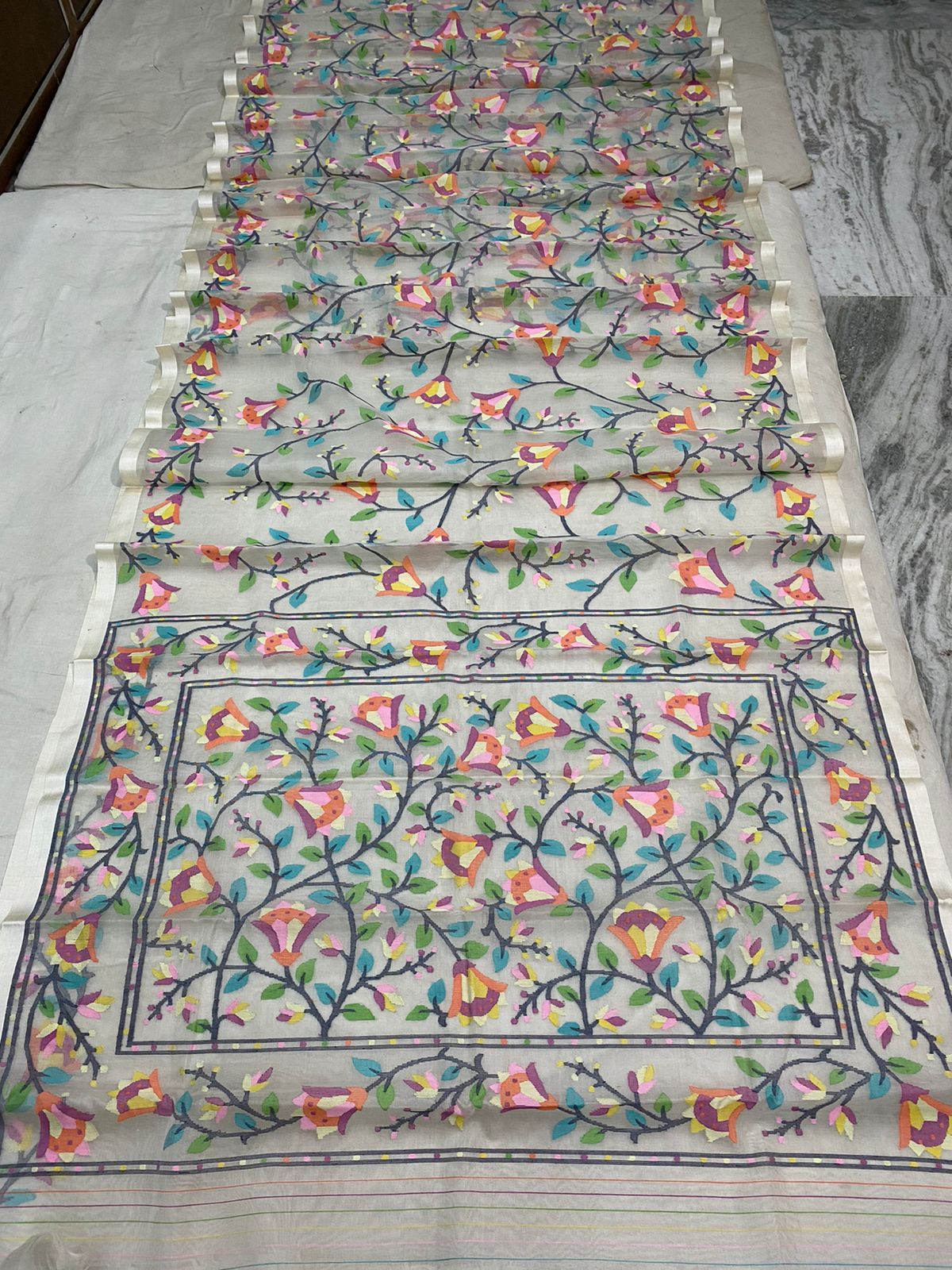 Shenaaz muslin jamdani saree - Saffronfashionindia