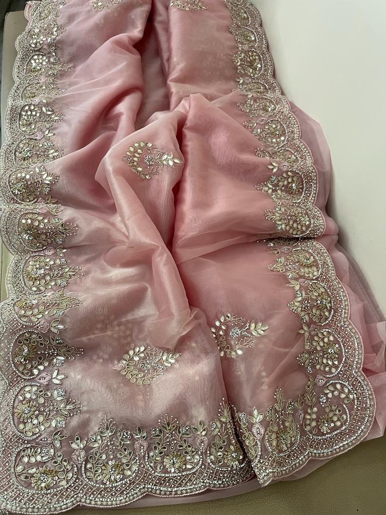 Lisa zardosi organza saree wedding sari - Saffronfashionindia