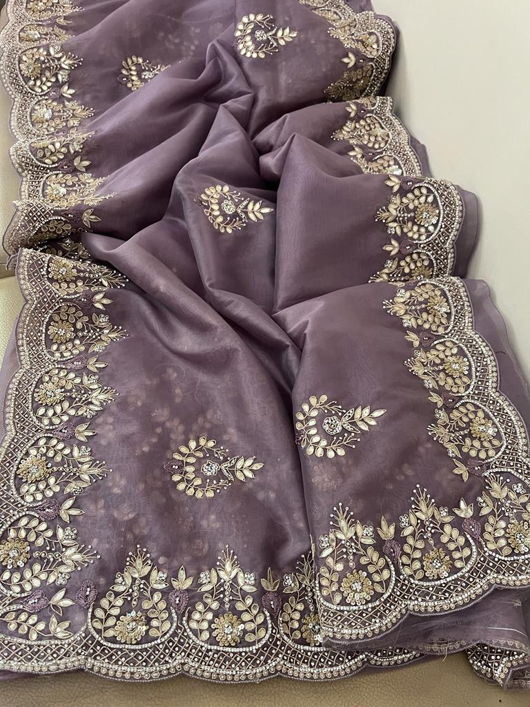 Lisa zardosi organza saree wedding sari - Saffronfashionindia